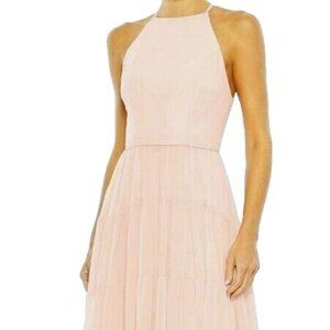 Mac Duggal Blush Peach Halter Neck A-Line Tiered Gown